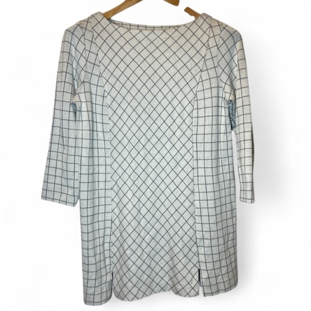 J Jill Ponte Knit Small Petite Black Gray Check 3/4 Sleeve Pullover Tunic - Picture 1 of 6